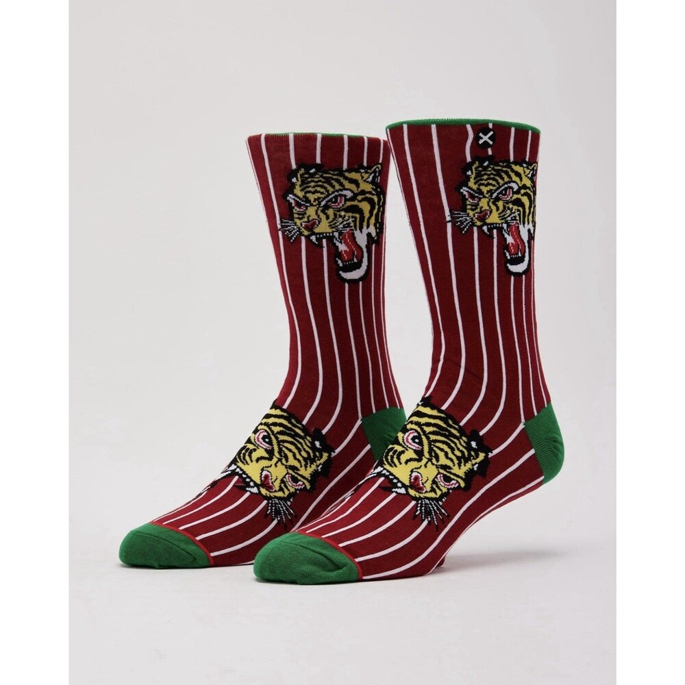 Odd Sox "Pinstripes Tiger" Novelty Crew Socks Fits Sizes 8-12 NWT 2Pair